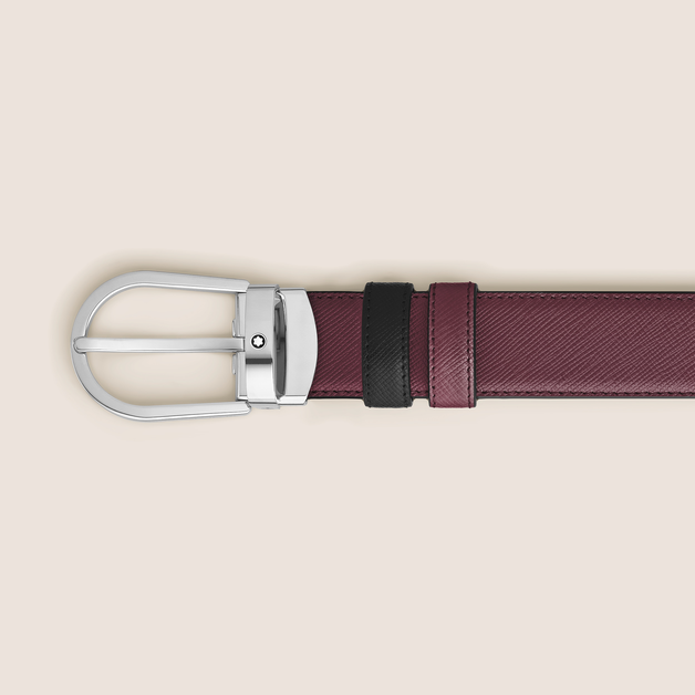 Horseshoe buckle cassis/black 30mm reversible leather strap - 4