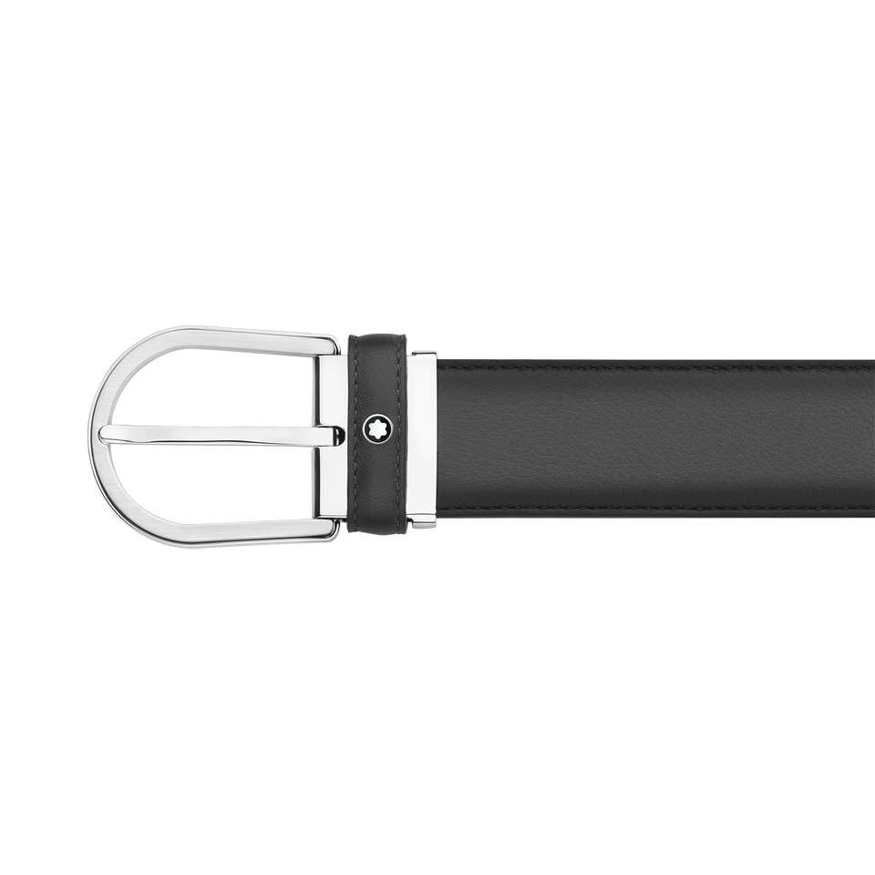 Horseshoe buckle gray 35 mm leather belt - 1