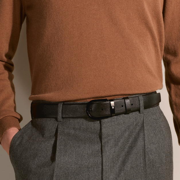 Horseshoe buckle black 35 mm leather belt - 2