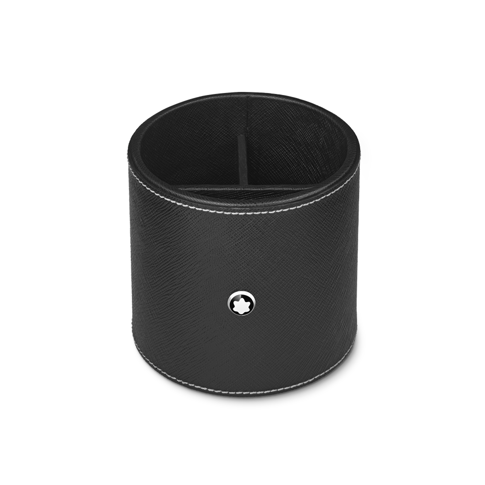 Round pen holder in black leather - 2