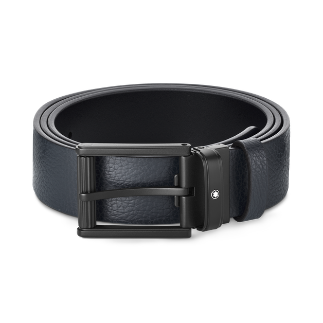 Blue/black 35 mm reversible leather belt - 1