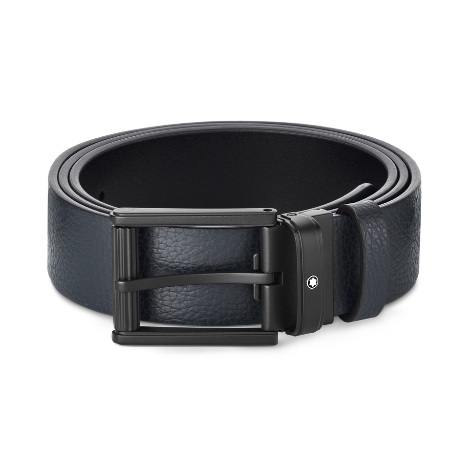 Blue/black 35 mm reversible leather belt - 1