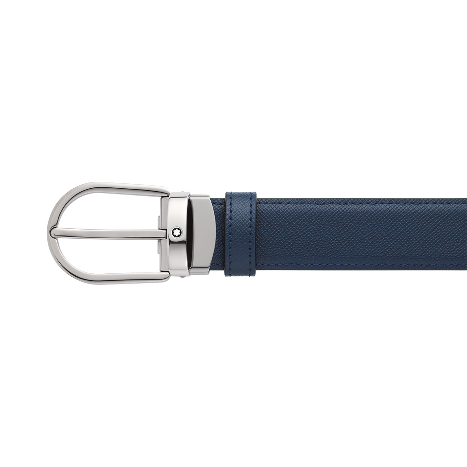 Horseshoe buckle black/blue 30 mm reversible leather belt - 4