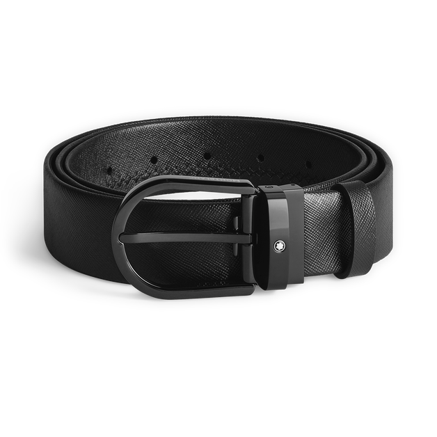 Horseshoe buckle black 35 mm leather belt - 1