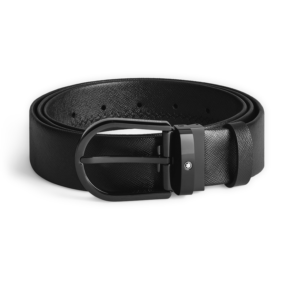 Horseshoe buckle black 35&nbsp;mm leather belt - 1