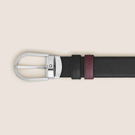 Horseshoe buckle cassis/black 30mm reversible leather strap