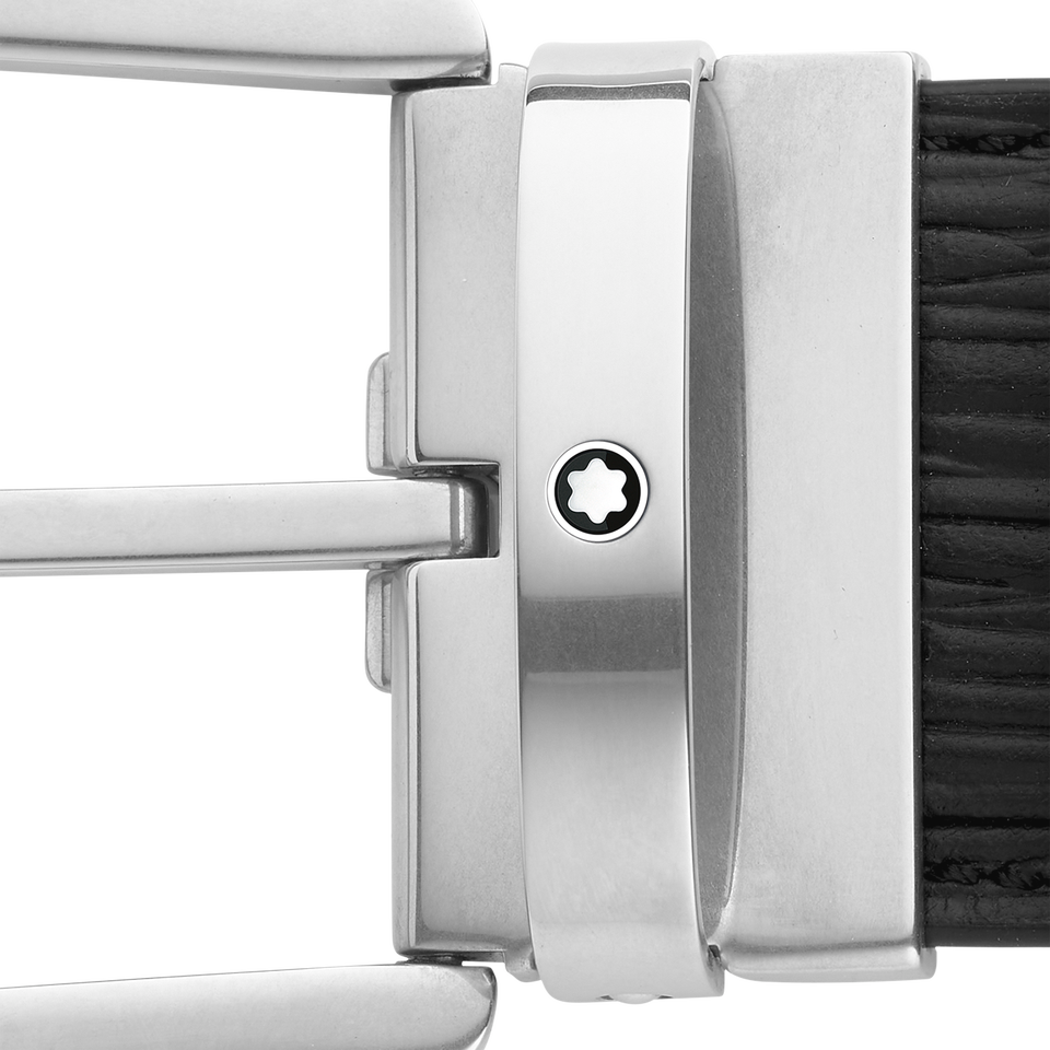 Horseshoe buckle printed black 40 mm leather belt - 5