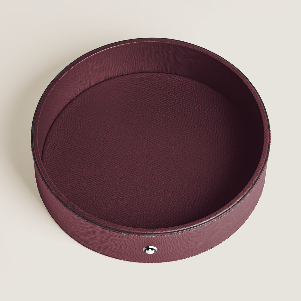 Round Desk tray in Cassis Leather (Large) - 1