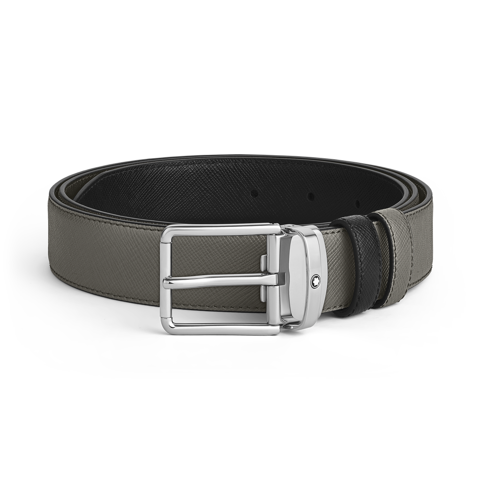 Medium grey/black 30 mm reversible leather strap - 1