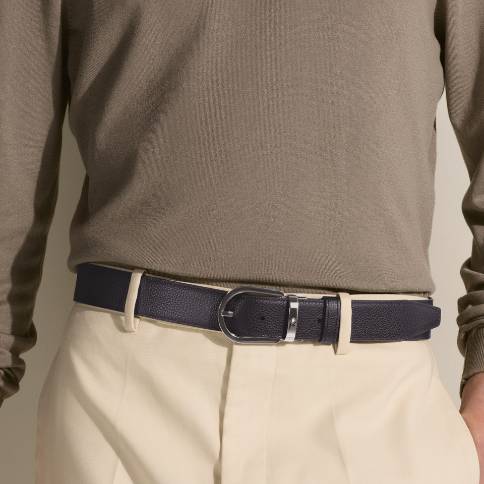 Horseshoe buckle night blue/black 35&nbsp;mm reversible leather belt - 2