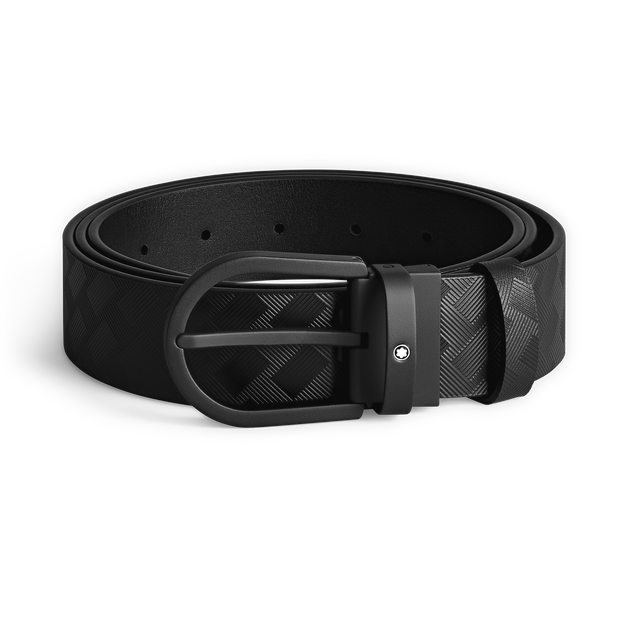 Horseshoe buckle black 35 mm leather belt - 1