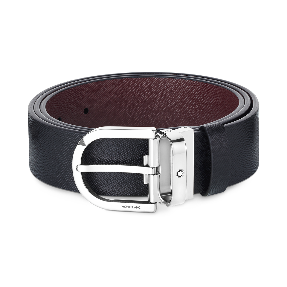 Horseshoe buckle printed black/mosto 35 mm reversible leather belt - 1