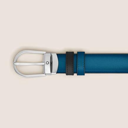 Horseshoe buckle smoky blue/black 30mm reversible leather strap