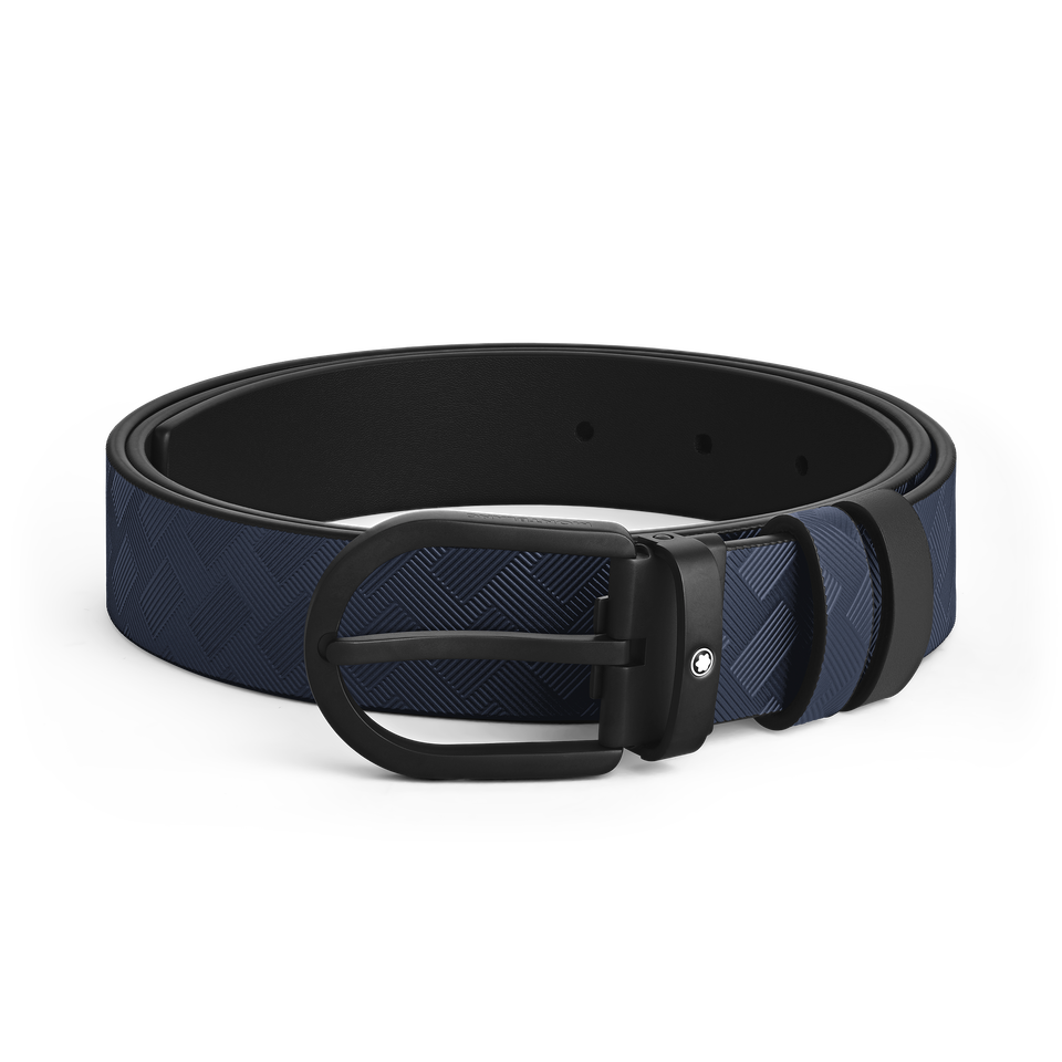 Horseshoe Buckle Ink Blue/Black 30&nbsp;mm Reversible Leather Strap - 1