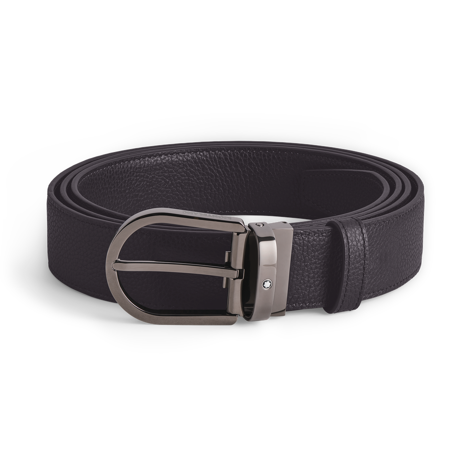 Horseshoe buckle night blue/black 35&nbsp;mm reversible leather belt - 1