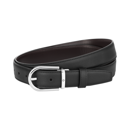 Horseshoe buckle black/brown 30 mm reversible leather belt