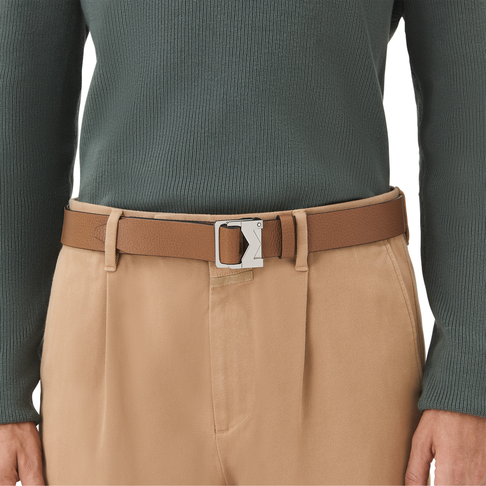 Grainy caramel 35mm leather belt - 2