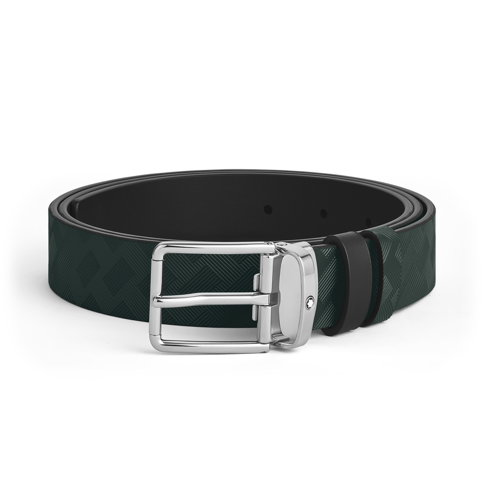 British green/black 30 mm reversible leather strap - 1