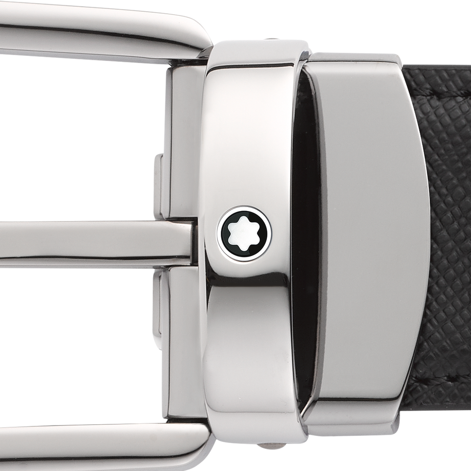 Horseshoe buckle black/blue 30 mm reversible leather belt - 2