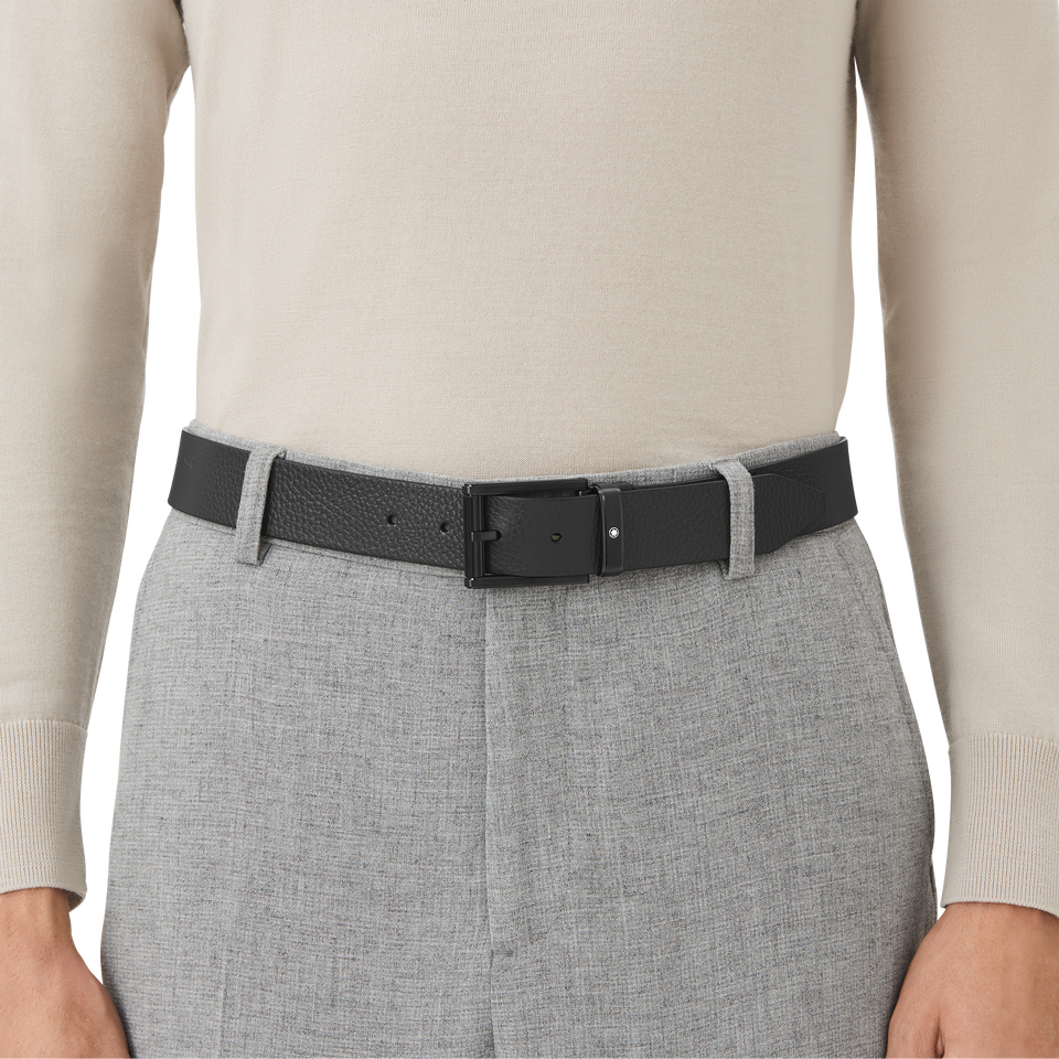 Blue/black 35 mm reversible leather belt - 2
