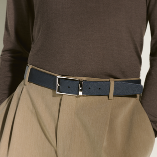 Black/blue 35 mm reversible leather belt