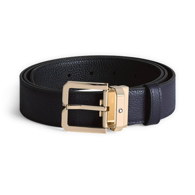 Night blue/black 35 mm reversible leather belt - 1