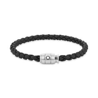 Bracelet Steel 3 rings closing and Black leather