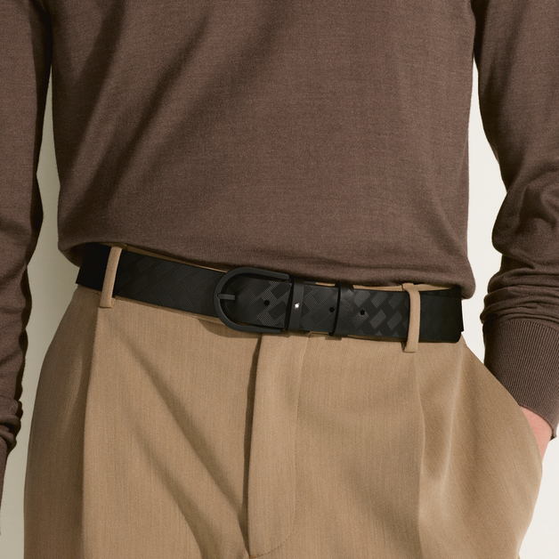 Horseshoe buckle black 35 mm leather belt - 2