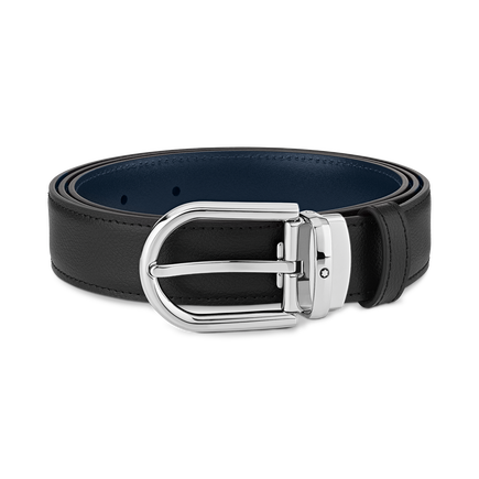 Horseshoe buckle black/blue 30 mm reversible leather belt