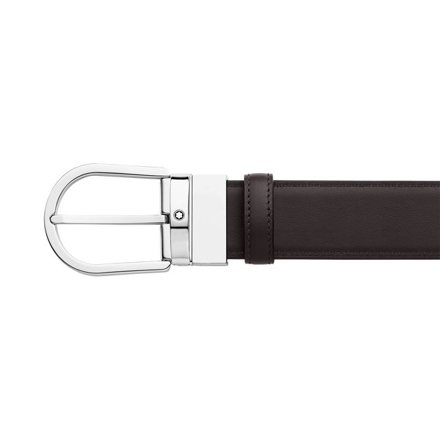 Horseshoe buckle black/tan 35 mm leather belt - 2