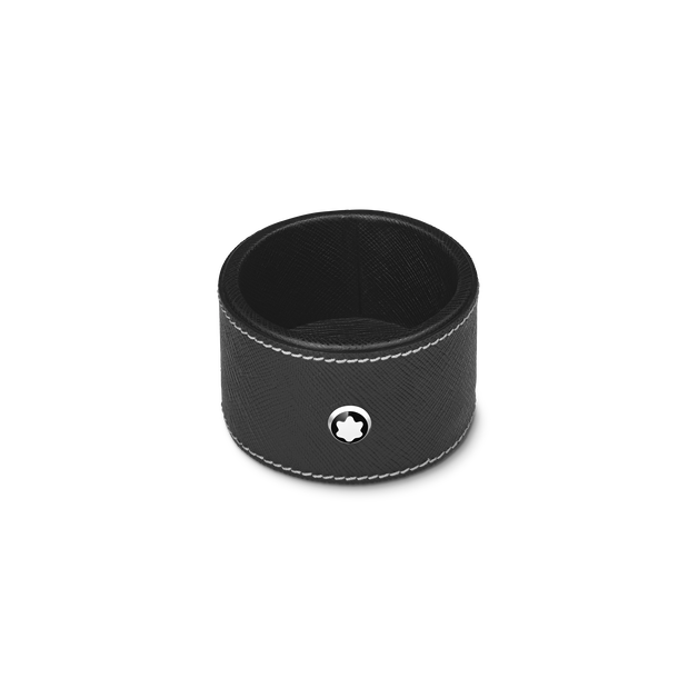 Round desk tray in black leather (Small) - 1