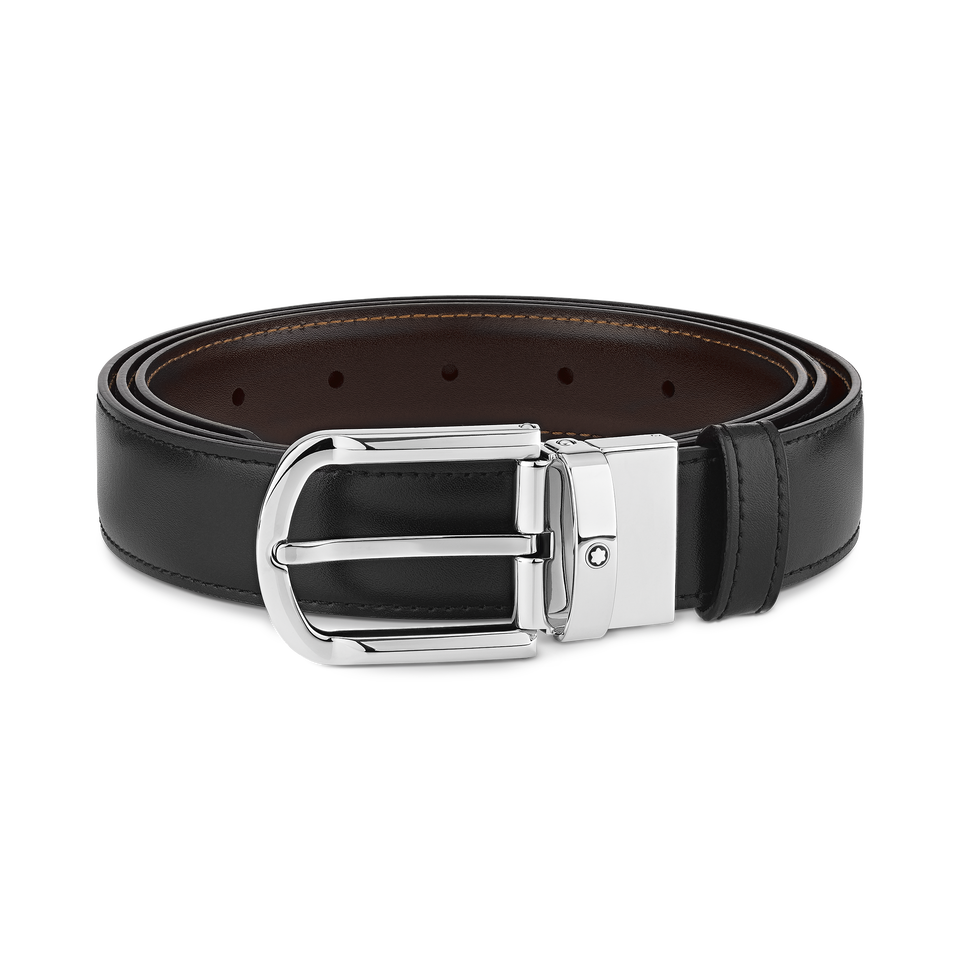Horseshoe buckle black/brown 30 mm reversible leather belt - 1