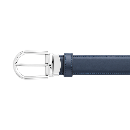 Horseshoe buckle black/blue 30 mm reversible leather belt