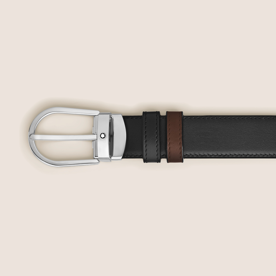 Horseshoe buckle brown/black 30mm reversible leather strap - 2