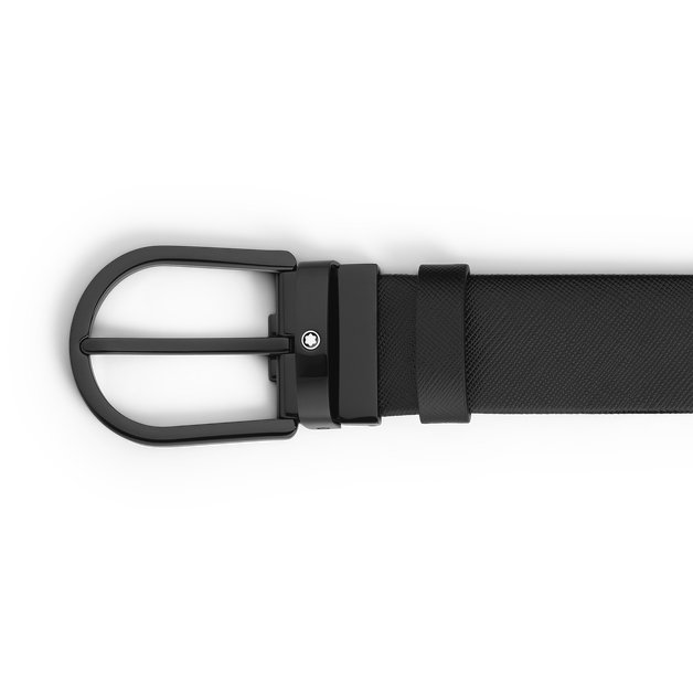 Horseshoe buckle black 35 mm leather belt - 3