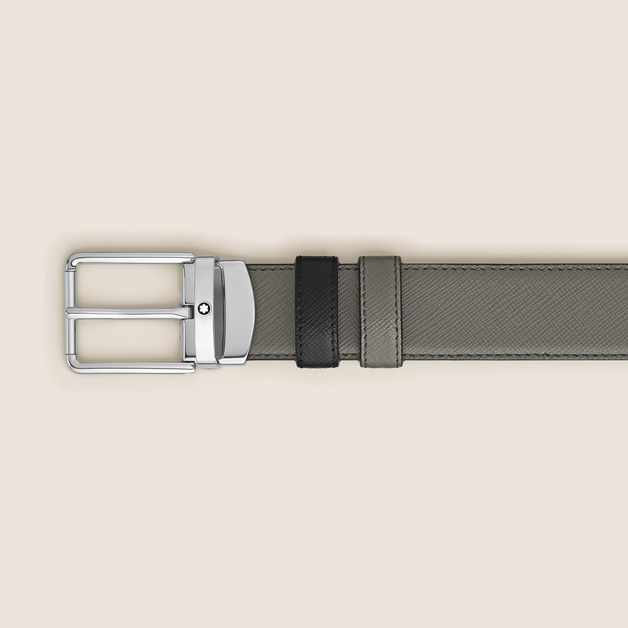 Medium grey/black 30 mm reversible leather strap - 3