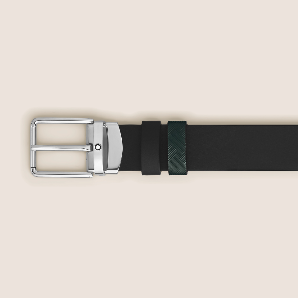 British green/black 30 mm reversible leather strap - 2