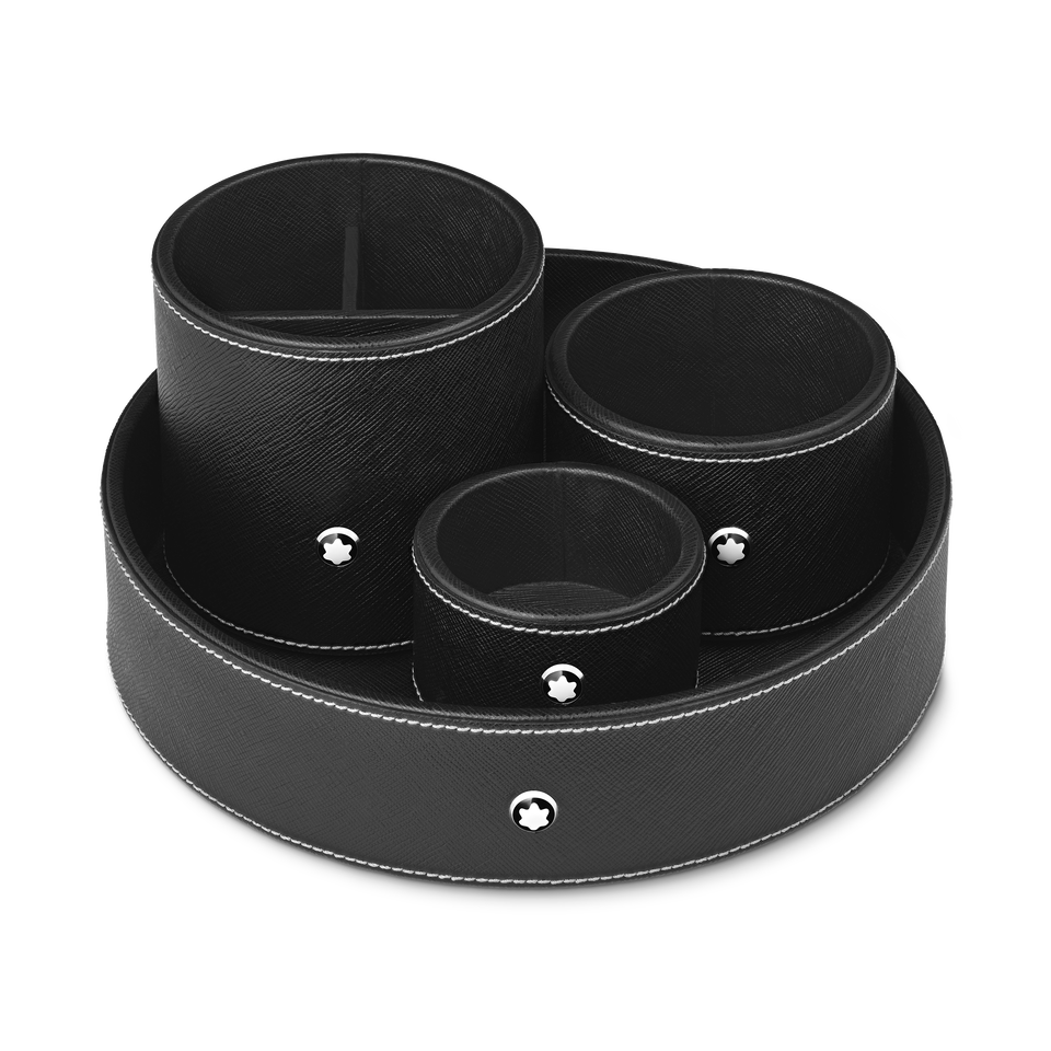 Round pen holder in black leather - 1